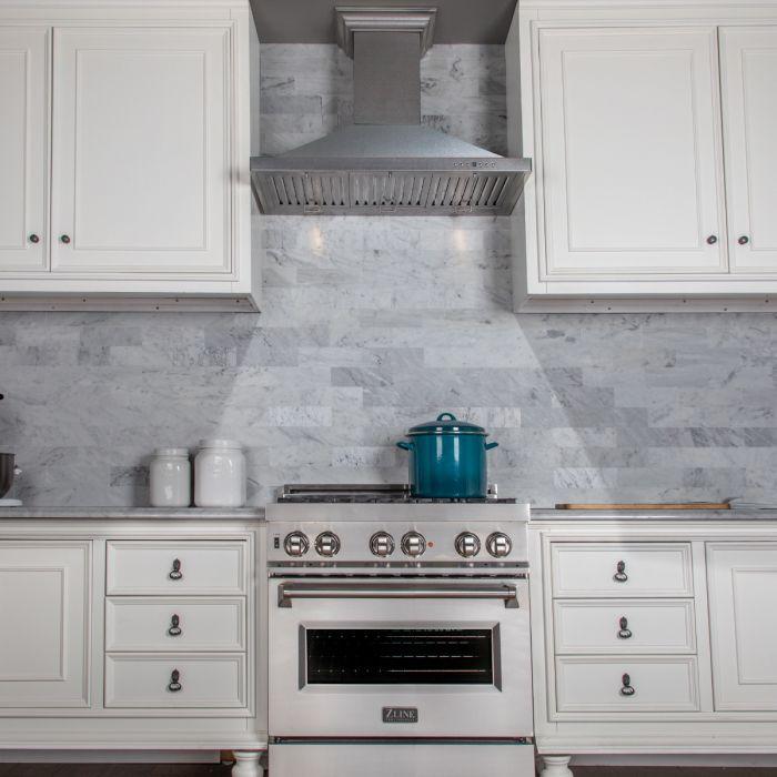 ZLINE 36 in. Wall Mount Range Hood Convertible Vent Satin Stainless Steel Designer Series 400 CFM (8KBS-36)