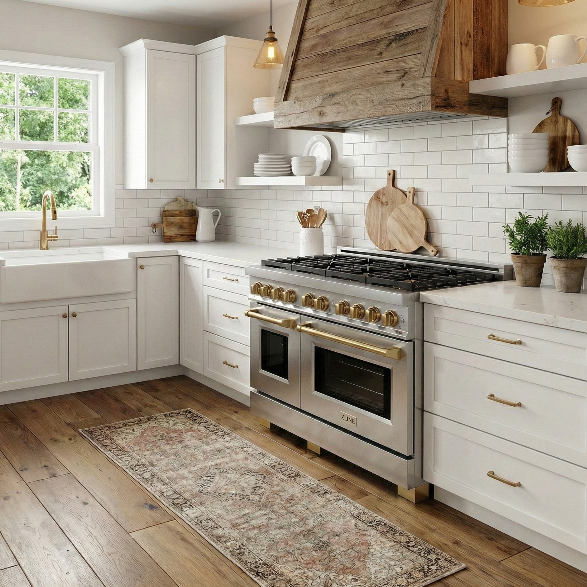 ZLINE Autograph Edition 48 in. 6.7 cu. ft. Paramount Double Oven Dual Fuel Range with 8 Gas Burners, Stainless Steel with Champagne Bronze Accents (SDRZ-48-CB)