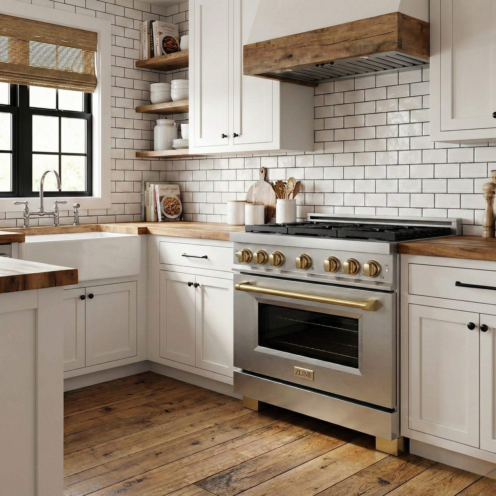 ZLINE Autograph Edition 36 in. 5.2 cu. ft. Paramount Gas Range with Convection Gas Oven, Stainless Steel with Bronze Accents (SGRZ-36-CB)
