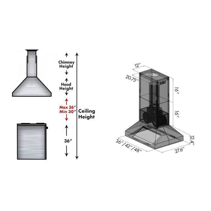 ZLINE 48 in. Island Mount Range Hood Outdoor Approved Stainless Steel Ducted 697i-304-48