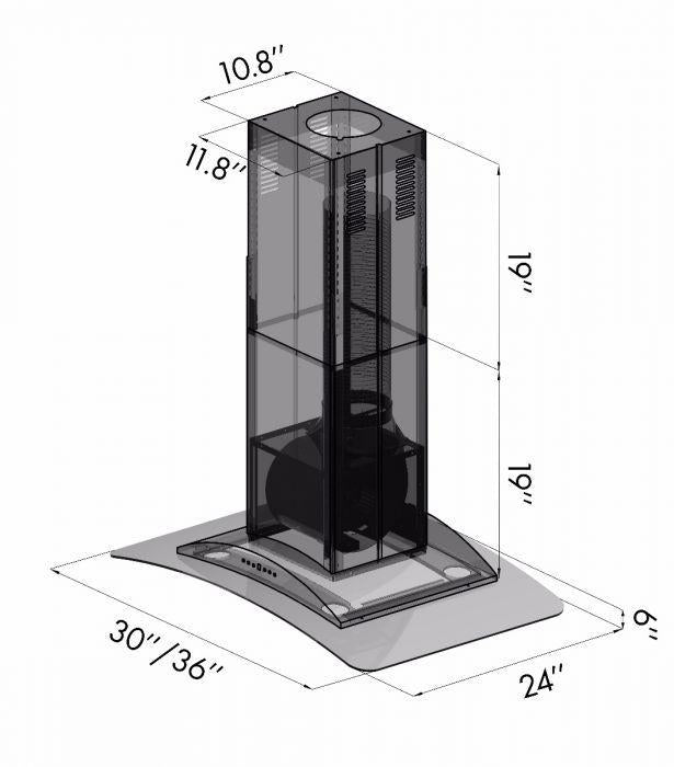 ZLINE 36-Inch Island Range Hood Stainless Steel 4-Speed 400 CFM (GL9i-36)