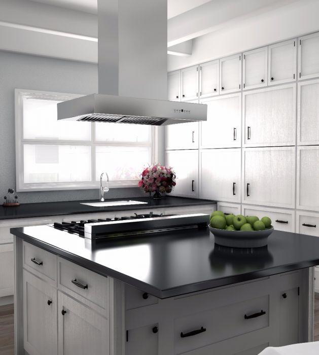 ZLINE 36 Inch Island Mount Range Hood Stainless Steel Ducted Ventilation LED Lighting 400 CFM (KECOMi-36)