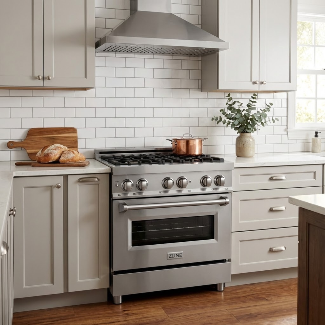 ZLINE 30" Dual Fuel Range with Gas Cooktop and Electric Oven, Stainless Steel with Brass Burners (RA-BR-30)