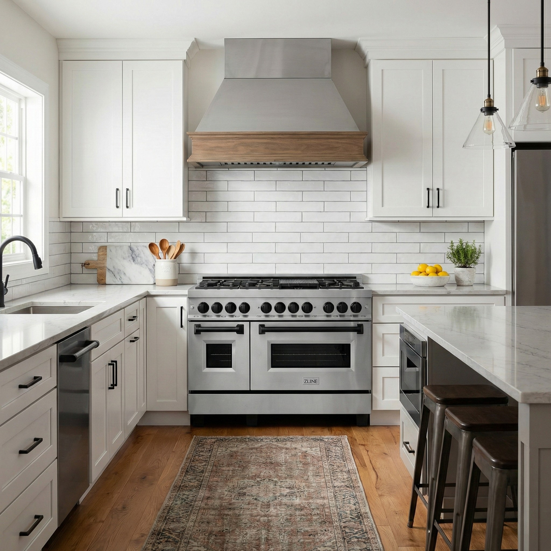 ZLINE Autograph Edition 48 in. 6.0 cu. ft. Dual Fuel Range with Gas Cooktop and Electric Convection Oven in Stainless Steel with Black Matte Accents (RAZ-48-MB)