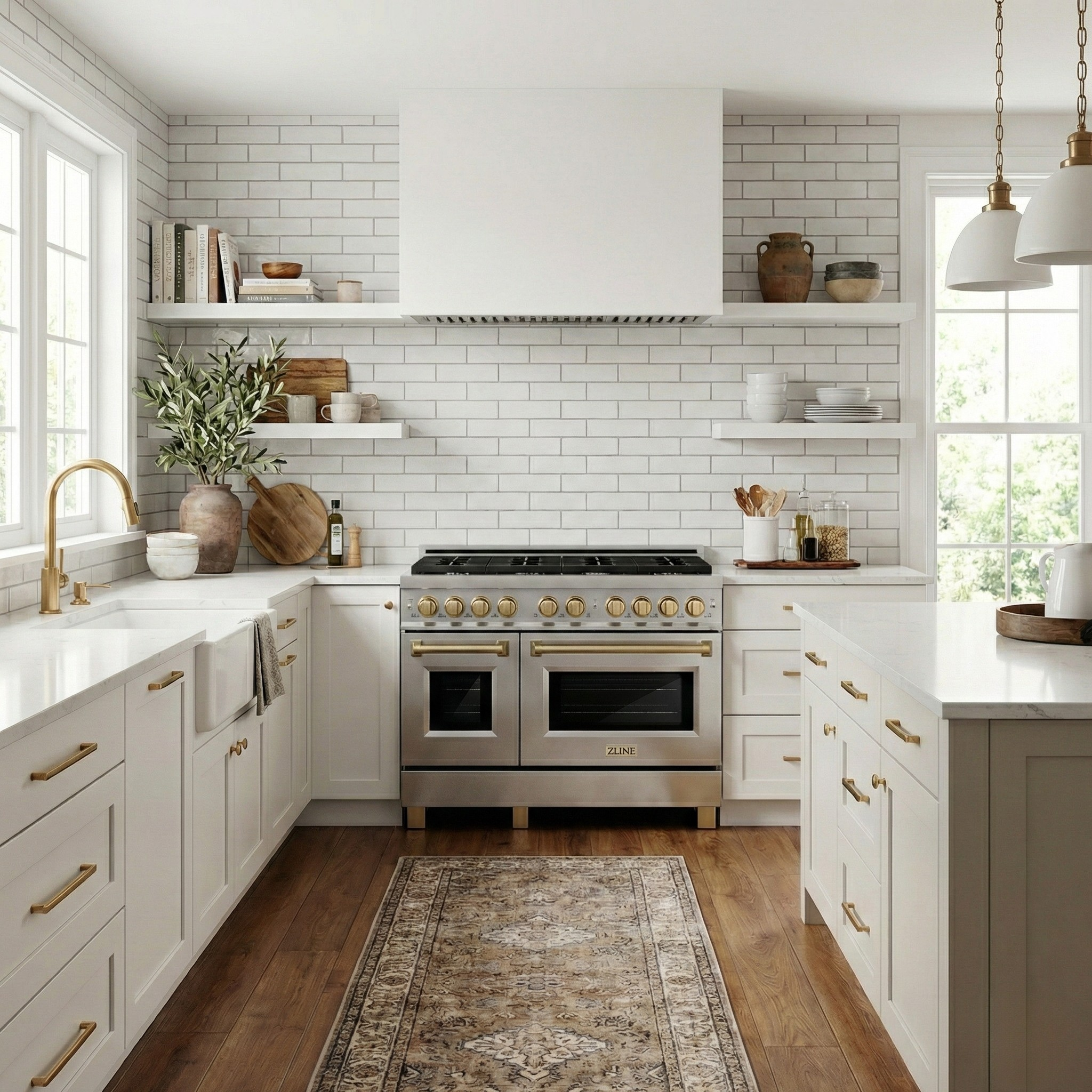 ZLINE Autograph Edition 48 in. 6.7 cu. ft. Paramount Double Oven Dual Fuel Range with 8 Gas Burners, Stainless Steel with Champagne Bronze Accents (SDRZ-48-CB)