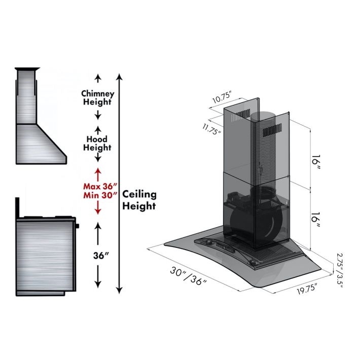 ZLINE 30" Wall Mount Range Hood Stainless Steel Indoor Kitchen Vent Hood KZ-30