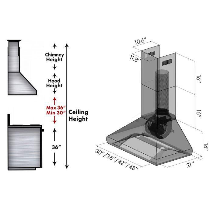 ZLINE 30 Inch Wall Mount Range Hood Convertible Vent Stainless Steel 4-Speed 400 CFM (587-30)