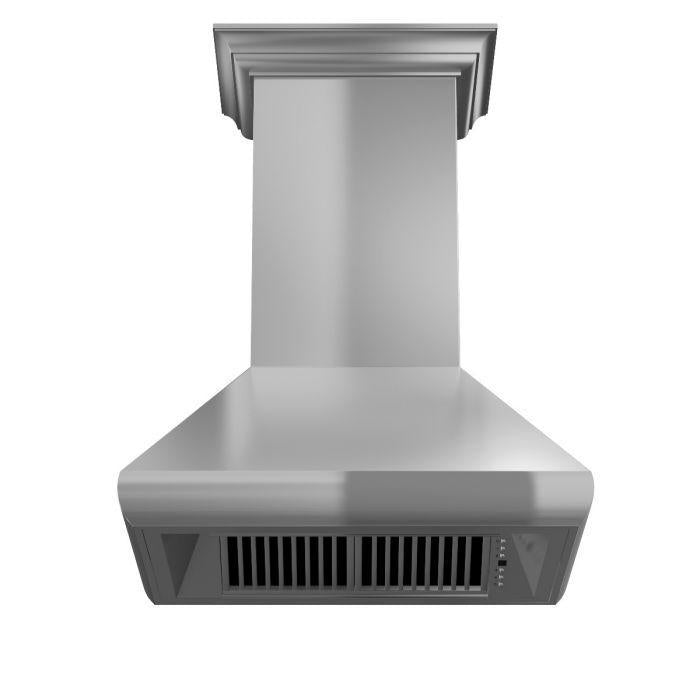 ZLINE 36 Inch Wall Mount Range Hood Stainless Steel Convertible Vent with Crown Molding 587CRN-36