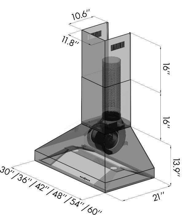 ZLINE 60 in. Wall Mount Range Hood 700 CFM Convertible Vent Stainless Steel (597-60)