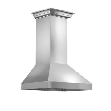 ZLINE 30 Inch Wall Mount Range Hood Convertible Vent Stainless Steel with Crown Molding (597CRN-30)