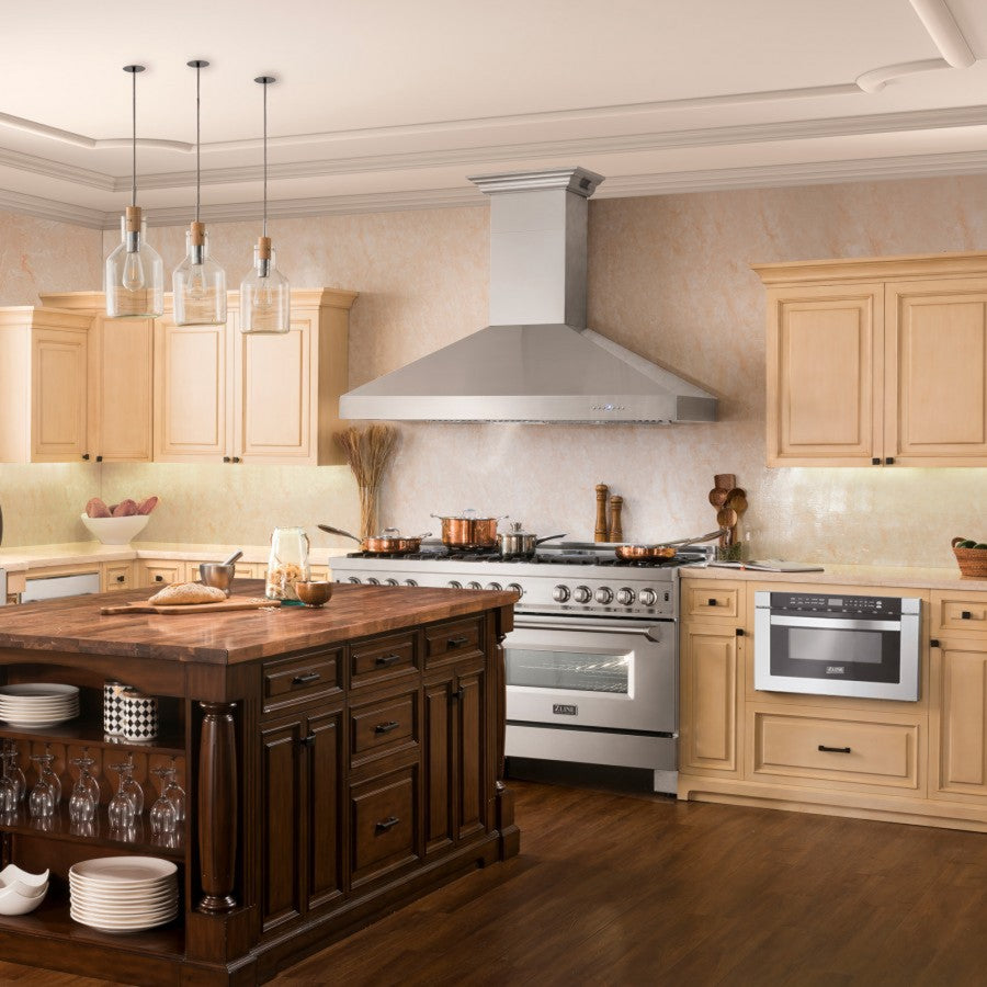ZLINE 48 in Wall Range Hood Stainless Steel Built-In Bluetooth Speakers CrownSound 667CRN-BT-48