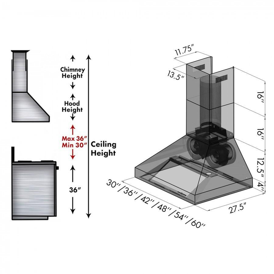ZLINE 54 Inch Wall Mount Range Hood Outdoor Stainless Steel 700 CFM Ducted Ventilation (697-304-54)