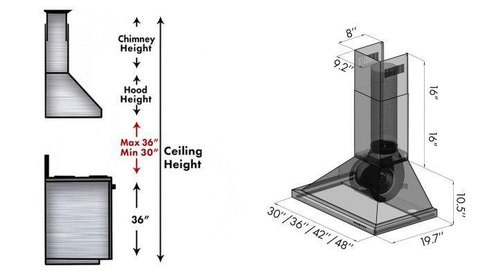 ZLINE 42 in. Wall Mount Range Hood Black Stainless Steel Convertible Vent 400 CFM (BSKBN-42)