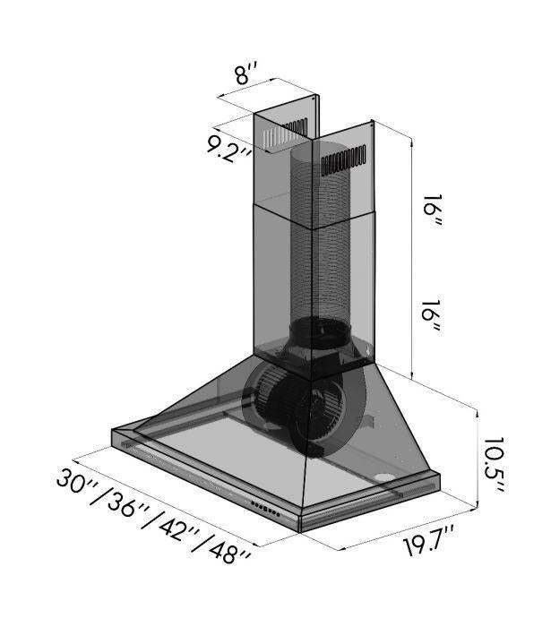 ZLINE 42 in. Wall Mount Range Hood Convertible Vent Stainless Steel Crown Molding KBCRN (KBCRN-42)