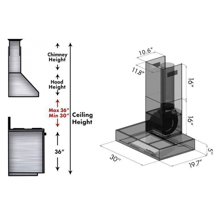 ZLINE 30 in Wall Mount Range Hood Convertible Stainless Steel 400 CFM (KECOM-30)