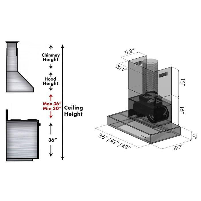 ZLINE 42 Inch Wall Mount Range Hood Ducted Stainless Steel Professional Ventilation (KECOM-42)