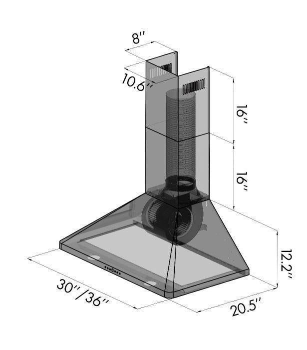 ZLINE 36 in. Wall Mount Range Hood Stainless Steel 4-Speed Fan LED Lighting (KF1-36)