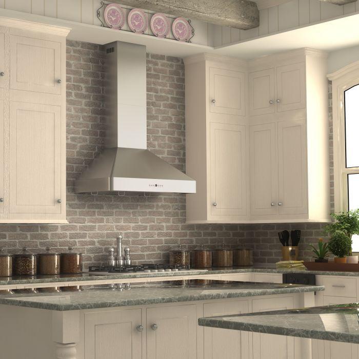 ZLINE 30 in. Wall Range Hood Stainless Steel 400 CFM LED Lighting Dishwasher-Safe Filters (KF2-30)