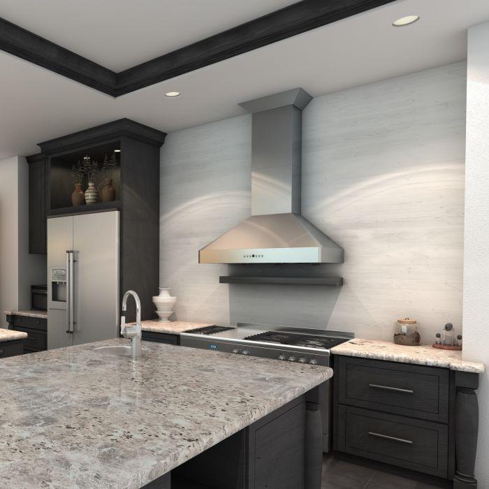 ZLINE 30 in. Wall Range Hood Stainless Steel 400 CFM LED Lighting Dishwasher-Safe Filters (KF2-30)