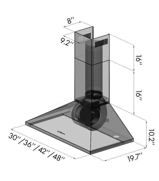 ZLINE 48 in Wall Mount Range Hood Stainless Steel Convertible Vent Kitchen Hood KL2-48