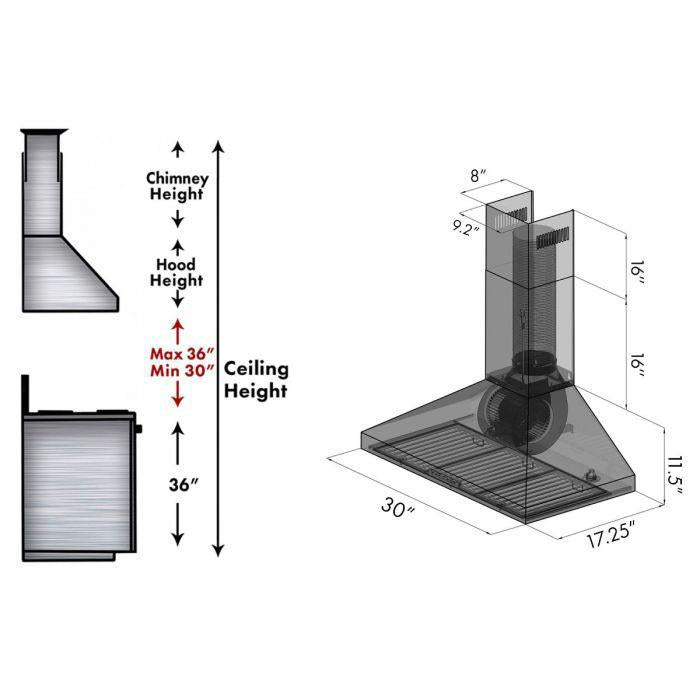 ZLINE 30 in Wall Mount Range Hood Convertible Stainless Steel Crown Molding 400 CFM (KL3CRN-30)