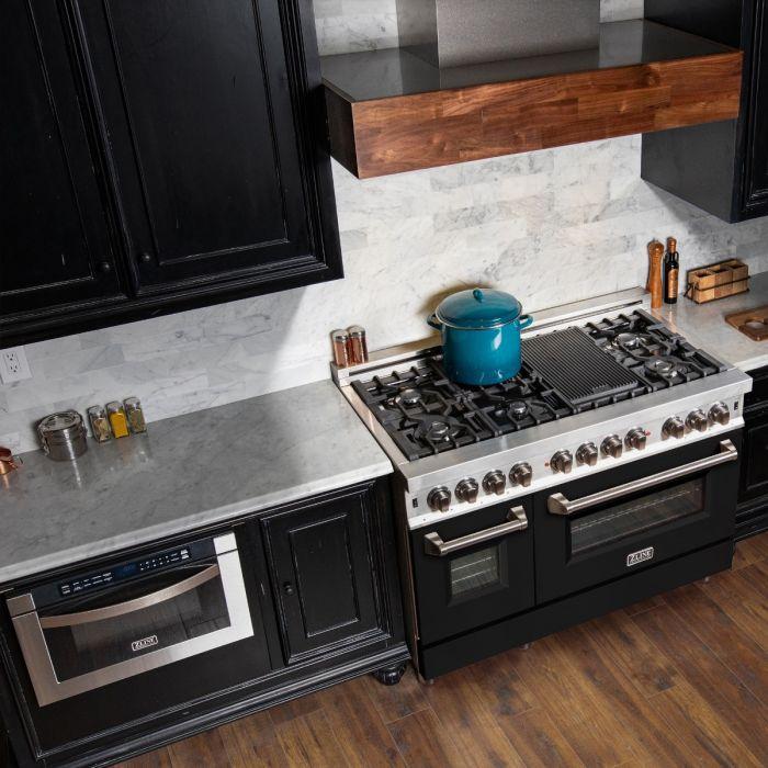 ZLINE 48-Inch Professional Gas Range with Electric Oven, 7 Burners, 6.0 cu. ft., Stainless Steel with Matte Black Accents (Model RA-BLM-48)