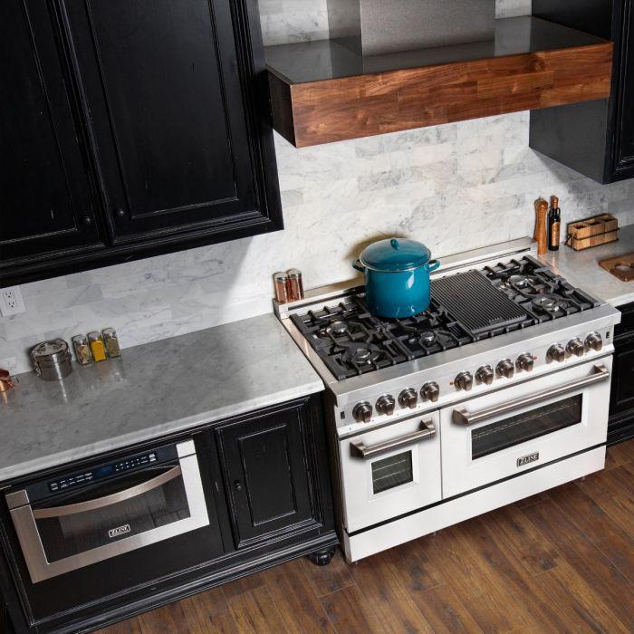 ZLINE 48 in. 6.0 cu. ft. Professional Dual Fuel Range with Gas Cooktop and Electric Convection Oven in Stainless Steel with White Matte Door (RA-WM-48)
