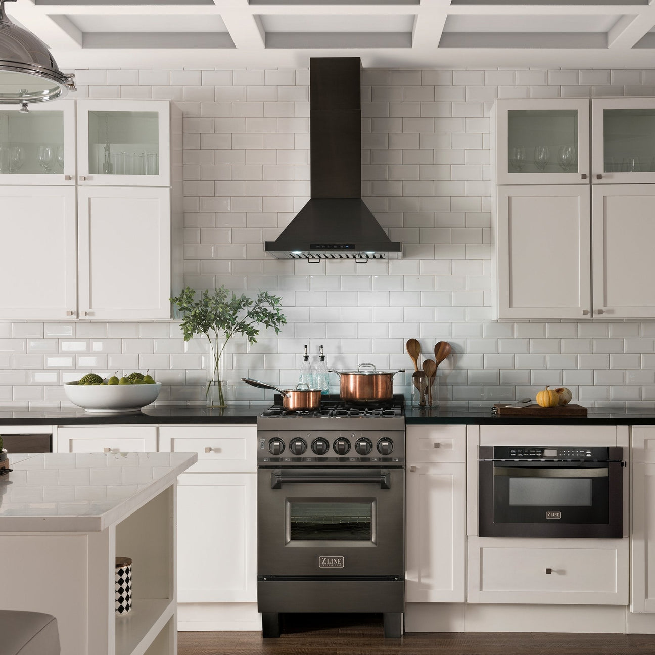 ZLINE 48 in. Wall Mount Range Hood Convertible Black Stainless Steel 400 CFM with Charcoal Filters (BSKBN-CF-48)