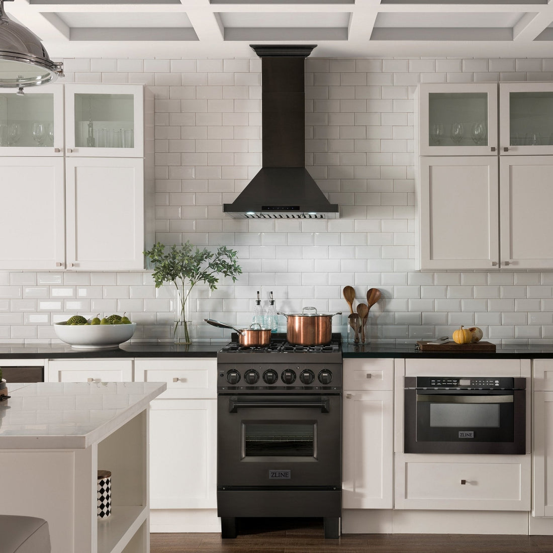 ZLINE 42 in. Wall Mount Range Hood Black Stainless Steel Bluetooth Crown Molding Included (BSKBNCRN-BT-42)