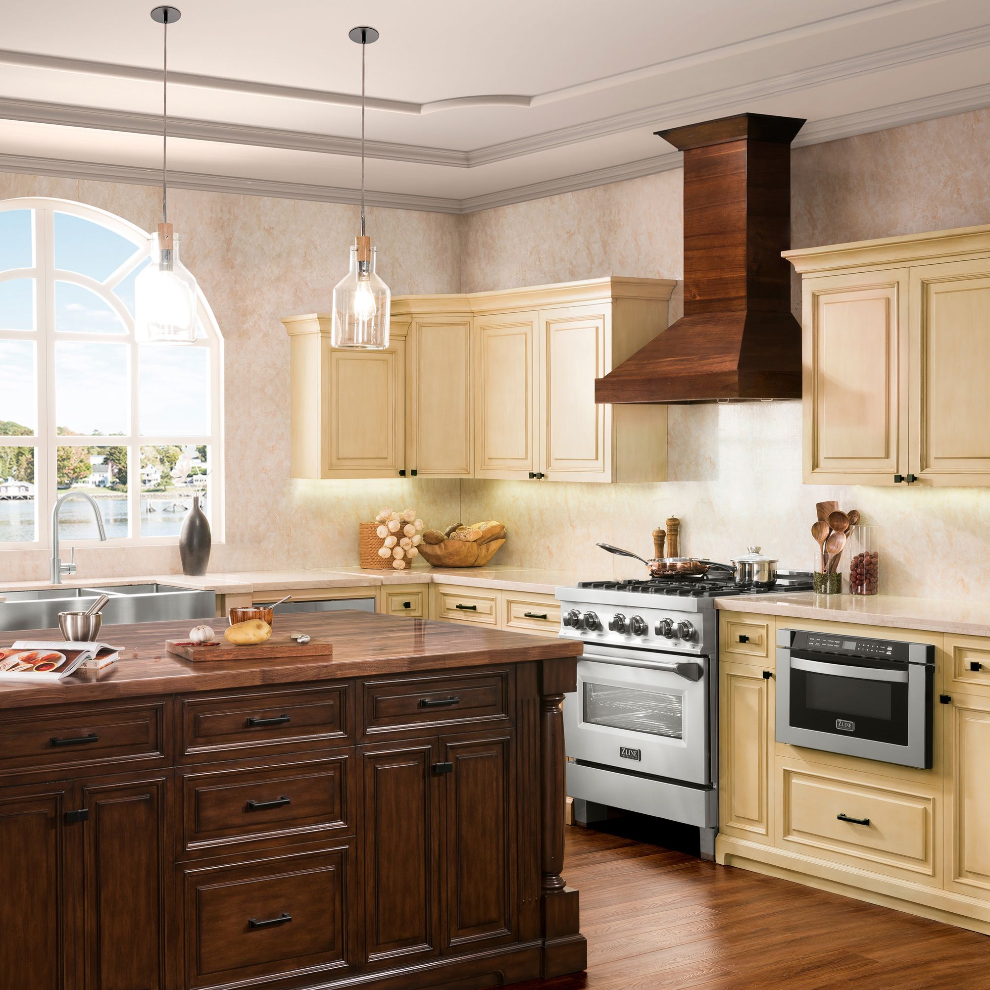 ZLINE 36 in. Wall Mount Range Hood Wooden Walnut Finish 400 CFM Designer Kitchen Ventilation (KBRR-36)